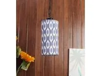 tu casa Pendant Hanging Light Lamps Black Metal Base with Blue Black Cotton Ikat Print Shades for Home Décor Balcony Lounge Hall Bedrooms Living Room Gifting Diwali Dining Space Restaurants (H-25)