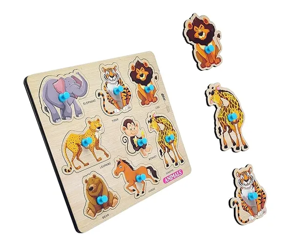 Jungle Animal Wooden Puzzle, Wooden Toys for Kids 3+, Jigsaw Puzzles for Adults, 11 Pcs, 1 Count, Multicolor, Square, Beginner, Animals, 300g, 20x120x100mm