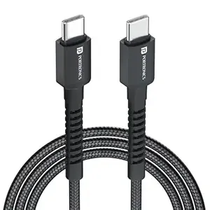 Portronics Konnect X 60W Type C to Type C Unbreakable Nylon Braided Cable, 1M Fast Charging Cable for iPhone 15 series, iPad, Samsung Galaxy & other Type C Devices(Black)