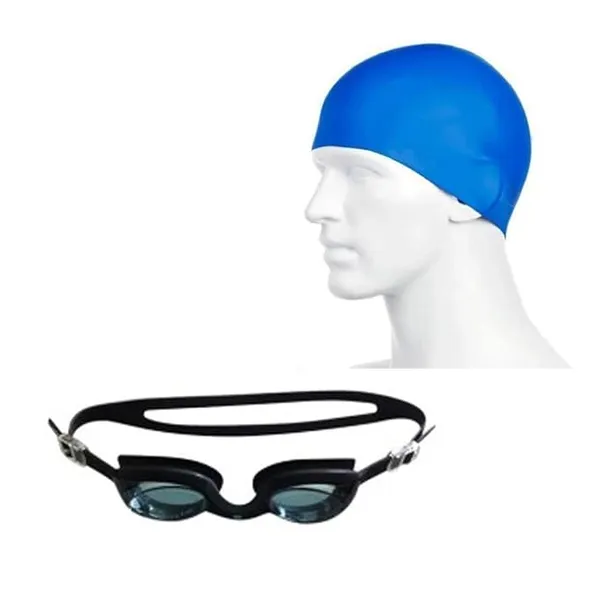 (Min Buy 2) Swimming set combo with goggles, cap, nose & ear plugs (Black Blue)