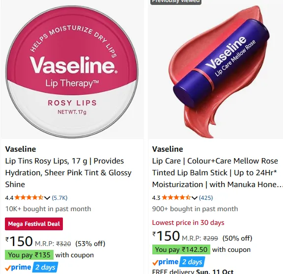 Vaseline Beauty Products upto 63% off starting From