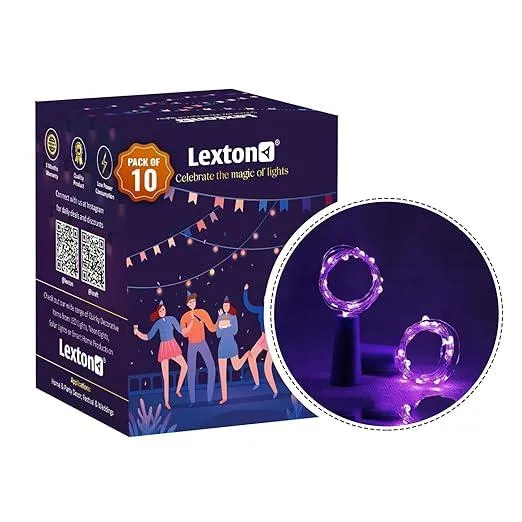 Lexton Cork Light | Bottle Light | Purple Copper String Light | Cork String Light | 10 Pieces | for Valentine's Day, Room décor, Birthdays, Party,Diwali Rs.125 @ Amazon