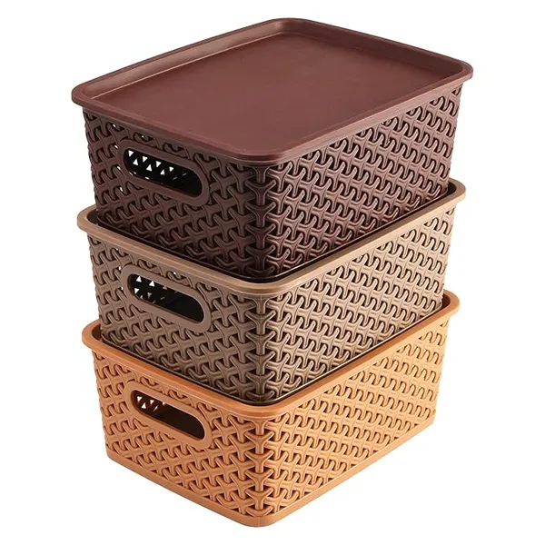 Kuber Industries Multipurpose Solitaire Storage Basket with Lid|Strong Plastic Material & Side Grip|Size Small 25 x 19 x 10.5,Pack of 3 (Multi)-CTLTC010898 Rs.274 @ Amazon