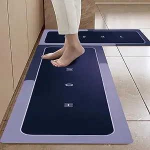 Kitchen Mat 2 Pcs Set | Anti Slip Floor Mat for Kitchen & Bathroom | Waterproof Rubber Mat for Floor | Comfortable Kitchen Mat for Sink, Door & Home Entrance (Blue Color)
