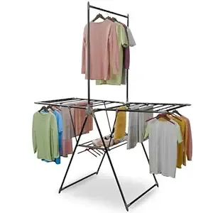Lifelong Clothes Drying Rack Foldable Hanging Stand with Height Adjustable Wings | 55 Feet Drying Length | Portable & Easy to Store Laundry Rack for Balcony | Carbon Steel Hanger, 157x69x194 cm
