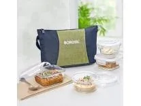 Borosil Borosilicate Glass Lunch Box with Bag (Ace, 320ml x 2 + 240ml x 2 (Daisy))