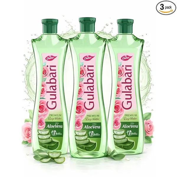 Dabur Gulabari Premium Rose Water with Aloe Vera - 1200 ml (400ml X 3) | Upto 8 HR Skin Hydration | Cleanses, Tones and Moisturises | for All Types