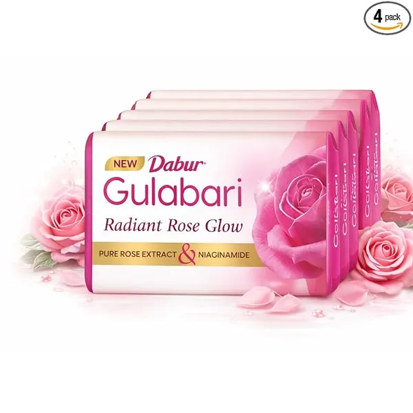 Dabur Gulabari Pure Rose Soap 150g (Pack of 4) | Moisturizing Bathing Soap for Radiant Glowing Skin & Body | Glycerine & Niacinamide | Long Lasting Fragrance | for Men & Women