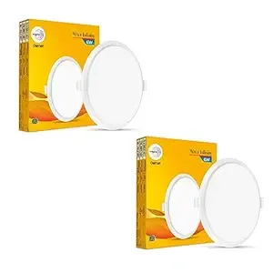 wipro Garnet 6W Round LED Wave Infinity Panel | Warm White Light (2700K) | Rimless Panel with Ultra-Slim Design | Recessed Down Light for False Ceiling | Cutout - 100mm | Pack of 2