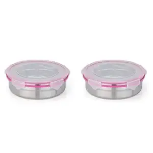 STEELLOCK Stainless Steel Airtight Container with Lid | Leakproof, BPA-Free | Multipurpose Food Storage Containers/Tiffin/Dabba for Office, School & Kitchen | SL-1203-set of 2, 500ml each, Pink
