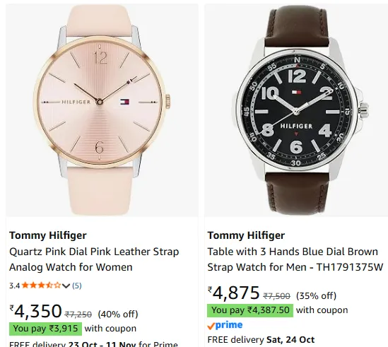 [Coupon + ICICI/Axis CC + Cashback] Tommy Hilfiger Watches upto 57% off + Coupon starting From Rs.4350 @ amazon