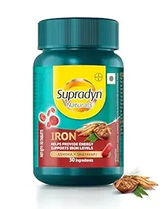 [Apply 5% Coupon] Supradyn Naturals Iron (30 tablets) with 3X Iron, Ashoka, Shatavari, Zinc, Vitamin C, Folic Acid, 30 vital nutrients, Supports Blood Health & Provides Energy, Veg