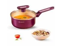 Wonderchef Bellagio Sauce Pan | 16 cm | 1.4 L | Non-Stick Ceramic Coating | Non-Toxic | Pure Aluminium | PFAS and PFOA Free | 3mm Thickness | Two-Tone Soft-Touch Handle & Knob | 2 Years Warranty