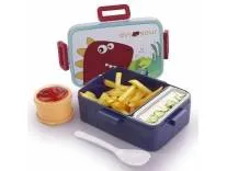 ATTRO Quick 2 Lunch Box Dinosaur Theme with Includes 2 Compartments, 1 Small Container & Baby Spoon, BPA-Free, Food-Grade Perfect for Kids - Dark Blue 600ml, Plastic