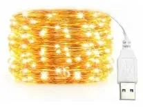 GIGAWATTS 5 Meter LED Copper String Lights USB Powered Indoor & Outdoor Decor Fairy Light for Bedroom Balcony Christmas Wedding & Diwali Party (Pack of 1, Warm White)