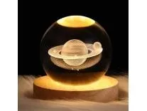 One94Store 3D Saturn Crystal Globe Lamp | Engraved Crystal Ball Night Light with Wooden Base | USB LED Table Lamp for Bedroom, Office, Home Decor & Gift Purpose (Saturn, Warm White)