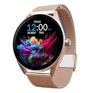 [HDFC CC] Titan Crest 1.43” AMOLED Smart Watch with BT Calling, AI Morning Briefs, Functional Crown, Health Tracking, Aluminium Body, 100+ Sports Modes, Smartwatch for Men and Women - Rose Gold Mesh Strap