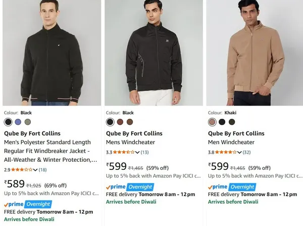 Qube By Fort Collins Men's Winter Jackets upto 75% off starting From Rs.589 @ amazon