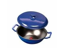 Pigeon By Stovekraft Cast Iron Kadai with Cast Iron Lid | Medium, 26 Cm | Enamel Coated | Luxurious Mirror Finish | Toxin-Free | High Pressure Casting | Cook with Style, Elegance & Comfort, Blue