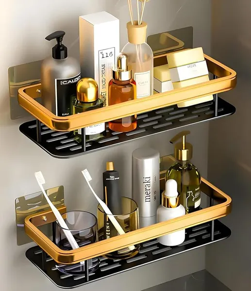 Perpetual Self - Adhesive Bathroom Shelf For Wall, Multipurpose Wall Mounted Bathroom and Kitchen Organiser Without Drill, Space Saving Stand For Bathroom And Kitchen Wall (Pack Of 1) Gold Rs.190 @ Amazon