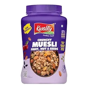 KWALITY Muesli Fruit, Nut & Seeds 900g Jar, 87% Multi Grains, No Maida, Natural Source Of Vitamin & Iron, High In Protein & Fiber, Low Fat & Cholesterol, Healthy Breakfast Cereal
