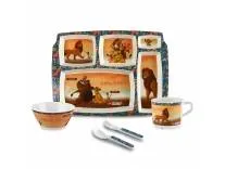 CELLO Kidzbee Melamine Pentameal Meal Set for Kids 5 Pieces Orange | Attractive Lion King Design, Non-Toxic Dishwasher Safe Compartments Plate Bowl Mug Spoon and Fork Set for Toddler Kids Boys Girls
