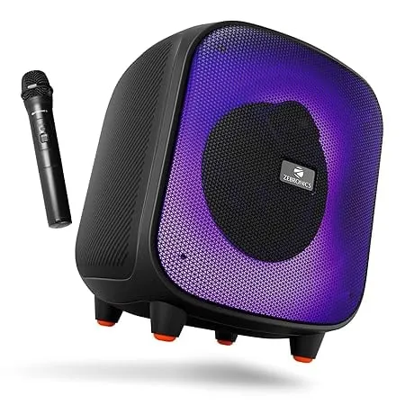 [HDFC CC] ZEBRONICS Sound Feast 800,Portable Party Bluetooth Speaker,55 Watts,6 Hours Playback,6.5 inch Powerful Driver,Wireless MIC,Karaoke,Mobile Holder,RGB,TWS | USB | AUX | 6.3mm MIC,Deep Bass,Black Rs. 3780 @ Amazon
