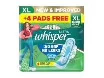 Whisper Ultra Upto No Gap No Leaks* Sanitary Pads, 48 XL Pads, For Heavy Flow Protection, With CURVEWEAR Technology, Cotton Like Softness, Disposable Wrapper, Locks Odour & Wetness (*Based on P&G Technical Data) (Product Does Not Contain Cotton) Rs.