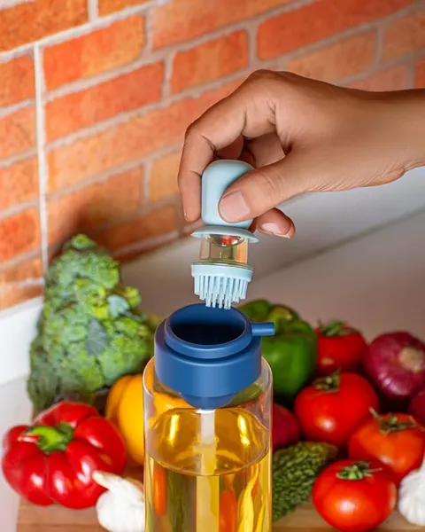 Clazkit Plastic Jar Oil & Liquid Storage Dispenser with Brush | Heat-Resistant, Food-Grade Safe, All-Purpose Cooking and Food Preparation Home & Restaurants-1L