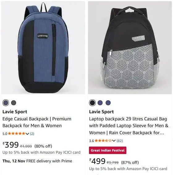Lavie Sport Bags & Backpacks upto 87% off starting From Rs.399 @ amazon