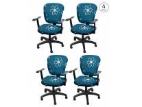 Cortina Corporate Office Chair Covers | Removable Chair Protector | Executive Rotating Chair Seat Case | Stretchable Elastic Polyester Spandex Fabric | Floral Print – Blue 1 | Chair Cover Set of 4