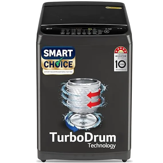 [Apay ICICI CC] LG Smart Choice, 9 Kg, 5 Star, Smart Inverter Technology, Turbodrum, Fully Automatic Top Load Washing Machine (T90AJMB1Z, Jetspray+, Turbowash, Auto Tub Clean after every wash cycle, Middle Black)