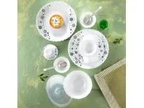 Larah by Borosil Silk Series Luna Opalware Dinner Set with Steel Spoon | 55 Pcs for Family of 8 | Microwave & Dishwasher Safe | Bone-Ash Free | Crockery Set for Dining & Gifting | Plates & Bowls