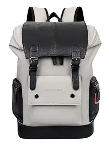 [Apply 5% Coupon] FUR JADEN Vegan Leather Anti Theft Casual Laptop Backpack with 15.6 Inch Laptop Pocket (BlackGrey)