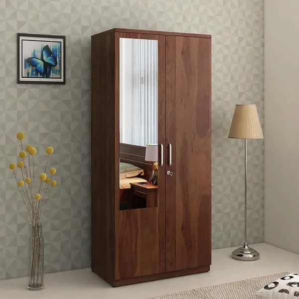 [HDFC CC] Spacewood Carnival Wardrobe | 3 Year Warranty | Almirah, Cupboard, Almari, 2 Door Wardrobe with Mirror, 1 Hanging Space|Engineered Wood| Sheesham