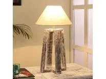 tu casa Table Lamps with Mango Wood Base & Off-White Cotton Shades for Home Décor, Bedrooms, Living Room, Gifting, Diwali Decoration, Dining Space, Study Room, Hall (Height- 46cm) - Bulb not Included