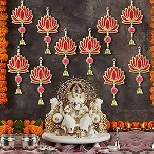 TIED RIBBONS Pack of 10 Wall Door Hanging Lotus Latkan Toran with Bells (22.8 cm x 9.6 cm) - Main Door Entrance Pooja Room Temple Wedding Festival Decor - Navratri Decoration Items for Home Decor Rs.299 @ Amazon