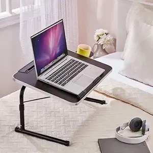Amazon Basics Iconic Lap Desk | Height Adjustable Laptop Table | Adjustable Table Angle | Cupholder | Carbon Steel | Foldable | Wenge | 35 cm - H, 36 cm - L, 48 cm - W