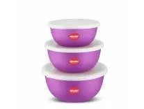 JENSONS Flora Microwave Safe Bowl | Serving Bowl with Lid, Mixing Bowl, Oven Bowl Set Microwave, Flora Stainless Steel Bowl Set of 3 with 600ml, 800ml, 1300ml-Purple Rs.274 @ Amazon