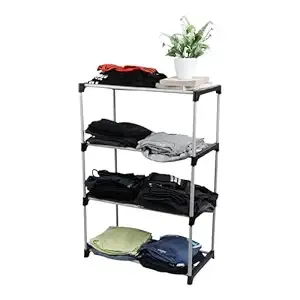 Metal Premium Heavy Duty 4 Layer Cloth Stand Wardrobe Storage Organizer Shelves For Clothes Rack |Home,Bedroom Organiser With 4 Layer-Black (4 Tier) Rack For Clothes, 52X17X6 Cm Rs.342 @ Amazon