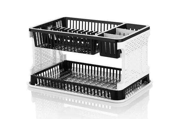 Homeor 2 Layer Durable Plastic Kitchen Sink, Large Dish Rack Drainer, Drying Rack Washing Basket with Tray for Kitchen, Dish Rack Organizers, Utensils Drainer Basket for Kitchen,Black Rs.276 @ Amazon