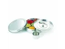 neelam Stainless Steel Spice Box, Masala Dabba with airtight Steel Lid, 7 Containers with 1 Spoon & 1 Steel Plate, Organize Spices, Durable & Elegant Kitchen Storage for Home Cooking, Silver, 1575 ml