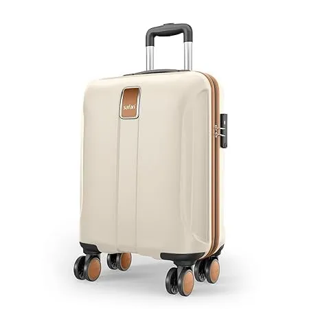Safari Thorium Royale 8 Wheels 55cm Cabin Trolley Bag Hard Case Carry-on Polycarbonate Luggage, TSA Lock, Wet Pouch Organized Interior, Suitcase for Travel, Trolley Bags for Travel, Vanilla Tan