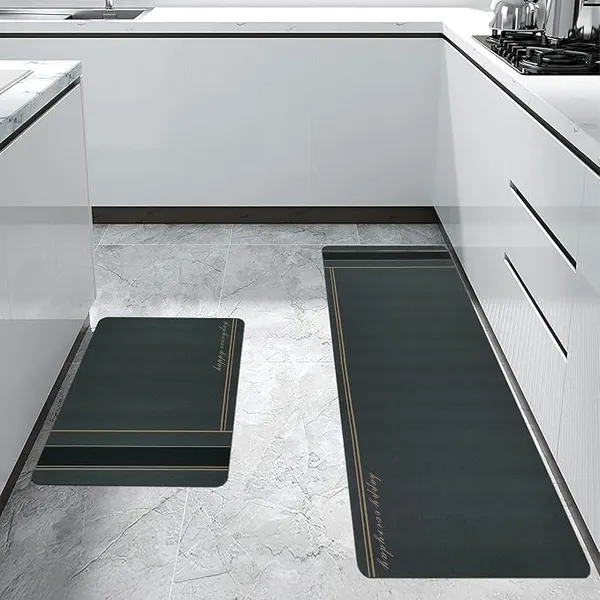 Anti Fatigue Kitchen Rug | Sets 2 Piece Charcoal Grey | Non Slip Kitchen Mats for Floor Cushioned Kitchen Rugs & Mats Waterproof Comfort Standing Mat Runner for Kitchen