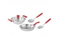 Amazon Brand - Solimo 4pcs Triply Cookware Set (Kadhai with Glass lid, Fry pan, Slotted Spoon, Serving Spoon) | Silver