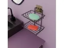 Wall Mounted Double Layer soap Dish Holder Stainless Steel Wall Hanging Soap Storage Rack for Kitchen Bathroom-with Self Adhesive Magic Sticker (Silver)