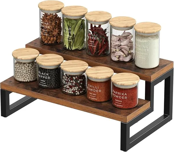 Kundi Rustic Wood Spice Rack Shelf, kitchen organizer rack, rack stand, Kitchen Counter Organiser, Dark Brown (4) (2 Shelves) Rs.289 @ Amazon