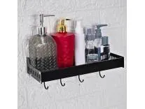 Boniry 30 CM Multipurpose Aluminum Bathroom Shelf with Movable Hooks & Towel Bar | Wall Shelf Bathroom Rack Ideal for Metal Bathroom and Kitchen Shelves (Black, 30 CM with 4 Hook) Rs.208 @ Amazon