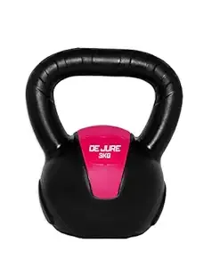 De Jure Fitness PVC Kettlebell 3kg for Men & Women Strength & Cardio Training, Soft Grip, Crushed Concrete Filled, Full Body Workout Equipment for Home & Gym - Pink - Black