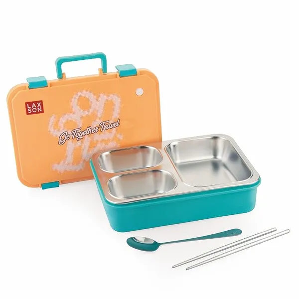 ATTRO Fun Bite Stainless Steel Lunch Box – 3 Compartment Bento Tiffin, Leak-Proof & Durable, Ideal for Kids & Adults, School, Office, Travel, Meal Prep, with Cutlery – 850-Orange Blue Rs.389 @ Amazon